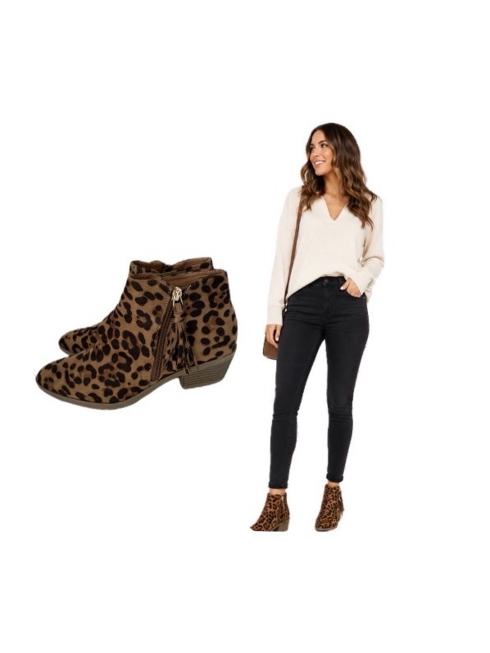 Bonnibel, Leopard Print Ankle Booties Size Western Tassel Zip, Size 8